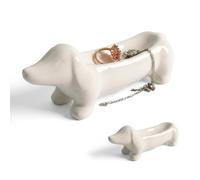 SoeUyd Bol à Bijoux Teckel, Cet Elégant Plateau en Céramique | Teckel Plateau Bijoux, Orné d'un Ravissant Motif Représentant un Teckel, est Idéal pour Ranger vos Bijoux et Vos Clés