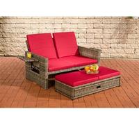 Sofa Ancona 5mm en polyrotin rond , Gris chiné/Rouge rubis