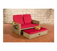 Sofa Ancona 5mm en polyrotin rond , Nature/Rouge rubis G