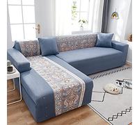 Sofa Cover Bleu Beige Élégant Housse de Canapé d'angle Fauteuil Extensible Couvre Canapé 3 Places Lavable Spandex Housse de Canape 3 Places Amovible Recouvre Canape Universel Antidérapant