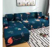 Sofa Cover Flamants Tropical Bleu Housse de Canapé d'angle Fauteuil Extensible Housse pour Canapé Lavable Spandex Couvre Canape Amovible Recouvre Canape Universel Antidérapant 4 Places