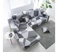 Sofa Cover Géométrie Gris Foncé Housse de Canapé d'angle Fauteuil Extensible Couvre Canapé 3 Places Lavable Spandex Housse de Canape 3 Places Amovible Recouvre Canape Universel Antidérapant