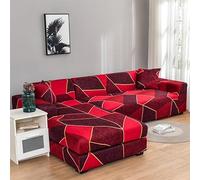 Sofa Cover Géométrie Rouge Housse de Canapé d'angle Fauteuil Extensible Spandex Couvre Canape Amovible House de Canapé Lavable Recouvre Canape Moderne Universel Antidérapant 2 Places