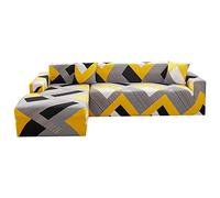 Sofa Cover Gris Noir Jaune Housse de Canapé d'angle Fauteuil Extensible Housse pour Canapé Lavable Spandex Couvre Canape Amovible Recouvre Canape Universel Antidérapant 1 Places