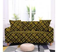 Sofa Cover Jaune Rayé Noir Housse de Canapé d'angle Extensible Spandex Housse pour Canapé Protection Antidérapante Couvre Canape Lavable Universelle Recouvre Canape 2 Places