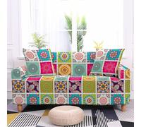 Sofa Cover Mandala Coloré Housse de Canapé d'angle Extensible Spandex Housse pour Canapé Protection Antidérapante Couvre Canape Lavable Universelle Recouvre Canape 4 Places
