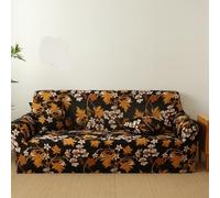 Sofa Cover Orange Feuilles Noir Housse de Canapé d'angle Fauteuil Extensible Housse pour Canapé Lavable Spandex Couvre Canape Amovible Recouvre Canape Universel Antidérapant 2 Places