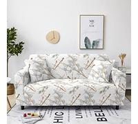 Sofa Cover Plantes Blanches Housse de Canapé d'angle Extensible Spandex Couvre Canape Lavable Housse pour Canapé Protection Antidérapante Universelle Recouvre Canape 4 Places