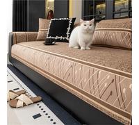 Sofa Covers, Couch Cover for Dogs, Soft Velvet Sofa Protector, Non Slip and Washable, for 2/3/4 Cushion Couch, Elegant Embroidery Throw Blanket, All Season(Khaki,90 * 90cm)