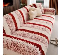 Sofa Élastique Moelleux À Fourrure Et Taie d'oreiller À Rayures, À Bande Verticale Velvette Chaude de Canapé Chaud pour 1 2 3 4 5 Places, Protecteur de Meubles de Canapé de Couverture C Red 235-300cm