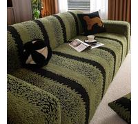 Sofa Élastique Moelleux À Fourrure Et Taie d'oreiller À Rayures, À Bande Verticale Velvette Chaude de Canapé Chaud pour 1 2 3 4 5 Places, Protecteur de Meubles de Canapé de Couverture Green 145-185cm