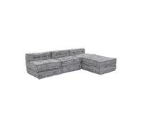 Sofa poof modulable convertible 4 places en tissu gris clair