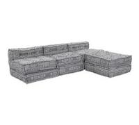 Sofa poof modulable convertible 4 places en tissu gris clair Gris clair