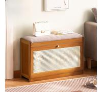 SOFACHEN Meuble À Chaussures en Bois, avec Assise, Banc De Rangement avec Tiroir Rabattable, Banc À Chaussures Rembourré, pour Couloir, Salon, Peut Contenir 220 Livres(Brown,27.5in(70cm))