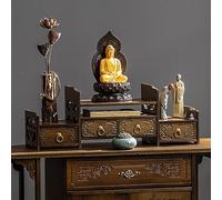 SOFACHEN Présentoir en Bois De Bouddha, Table De Méditation avec Espace De Rangement Multicouche, Armoire D'autel pour Sorcière Wiccan Bouddhiste Sanctuaire Support De Prière Riser(Walnut Color,70cm)