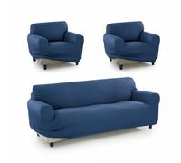 SOFAKOVER® Housse de canapé Super élastique, Respirante et Durable, Facile à Installer (3 Places et 2 Housses pour 1 Place), Bleu