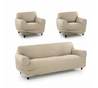 SOFAKOVER® Housse de canapé Super élastique, Respirante et Durable, Facile à Installer (3 Places et 2 Housses pour 1 Place), Beige