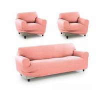 SOFAKOVER® Housse de canapé Super élastique, Respirante et Durable, Facile à Installer (3 Places et 2 Housses pour 1 Place), Rose Clair
