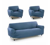 SOFAKOVER® Housse de canapé Super élastique, Respirante et Durable, Facile à Installer (3 Places et 2 Housses pour 1 Place), Bleu Ciel