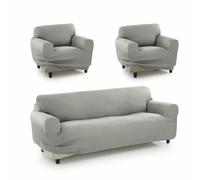 SOFAKOVER® Housse de canapé Super élastique, Respirante et Durable, Facile à Installer (3 Places et 2 Housses pour 1 Place), Gris Clair