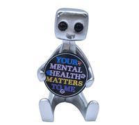 sofarefinish Jolie petite figurine robot avec slogan, « Your Anxiety is A Lying H*e », décoration de bureau (Your Mental Health Matters to Me), argenté