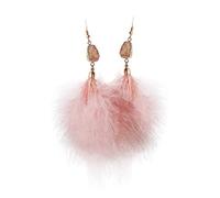 SOFEA Boucles d'oreilles tendance, plumes naturelles, pampilles, pierre de quartz rose, boucles d'oreilles pendantes pour femmes bijoux tendance, Pierre, Quartz