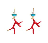 SOFEA Boucles d'oreilles tendance en émail rouge avec branches de bois de corail en résine acrylique, Corail