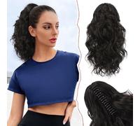 Sofeiyan Extension de Queue de Cheval, 33cm Bouclée Pince à Griffes en Postiche de Queue de Cheval Ondulée Naturelle à Clip Extension de Cheveux Synthétique Postiche pour Femmes Noir Naturel