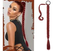Sofeiyan Extension de Queue de Cheval Tressée avec Attache Cheveux, 76cm Longue Tresse Queue de Cheval Extensions de Cheveux Droites et Enveloppantes Postiches Synthétiques pour Femmes Rouge
