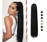 Sofeiyan Extension Queue de Cheval avec Cordon, 60cm Longue Droit Postiche Queue de Cheval Naturels Cheveux Queue de Cheval Synthétiques Rajout Drawstring Ponytail Extensions pour Femmes