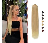 Sofeiyan Extension Queue de Cheval avec Cordon, 60cm Longue Droit Postiche Queue de Cheval Naturels Cheveux Queue de Cheval Synthétiques Rajout Drawstring Ponytail Extensions pour Femmes