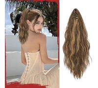 Sofeiyan Extensions de cheveux synthétiques bouclés et ondulés avec pince à clipser pour femme - 40,6 cm - Blond miel et marron clair
