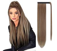 Sofeiyan Postiche Queue de Cheval Extension Naturel Ponytail Extensions Longue Droit Wrap Around Extension de Cheveux a Clip pour Femme Fille 65 cm-Brun et blond