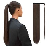 Sofeiyan Postiche Queue de Cheval Extension Naturel Ponytail Extensions Longue Droit Wrap Around Extension de Cheveux a Clip pour Femme Fille 70 cm-Mélange de brun le plus foncé et d'auburn clair