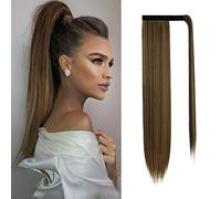 Sofeiyan Postiche Queue de Cheval Extension Naturel Ponytail Extensions Longue Droit Wrap Around Extension de Cheveux a Clip pour Femme Fille 65 cm-Brun foncé/Auburn doré