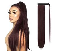 Sofeiyan Postiche Queue de Cheval Extension Naturel Ponytail Extensions Longue Droit Wrap Around Extension de Cheveux a Clip pour Femme Fille 70 cm-Rouge vin