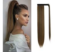 Sofeiyan Postiche Queue de Cheval Extension Naturel Ponytail Extensions Longue Droit Wrap Around Extension de Cheveux a Clip pour Femme Fille 70 cm-Brun foncé/Auburn doré