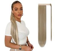 Sofeiyan Postiche Queue de Cheval Extension Naturel Ponytail Extensions Longue Droit Wrap Around Extension de Cheveux a Clip pour Femme Fille 60 cm-Brun cendré clair et blond décoloré