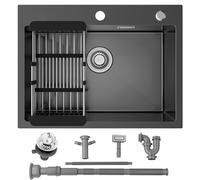 Sofetiy Évier 60x45 cm Noir, Évier de cuisine Anthracite Acier inoxydable, Évier encastrable moderne Rectangulaire, Évier en acier inoxydable pour meuble bas à partir de 60 cm, Évier, Évier de cuisine