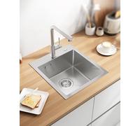 Sofetiy Evier Cuisine 1 Bac 40x45cm, Evier Inox avec Siphon et Trop-plein, Lavabo Cuisine sous Plan, Petit Cuve Simple pour Meubles Bas de 40 cm