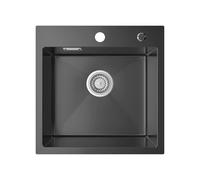 Sofetiy Évier de Cuisine Noir, 45 x 45 cm Evier Cuisine Encastré avec Siphon, Rectangulaire en Acier Inoxydable, Trous pour Robinets et Distributeur de Savon