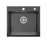 Sofetiy Évier de Cuisine, Noir, 50 x 45 cm, en Acier Inoxydable Anthracite, Moderne, Encastrable, Rectangulaire, avec Trou pour Robinet, pour Meuble Bas à Partir de 50 cm, Lavabo de Cuisine en Acier