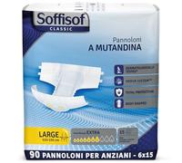 Soffisof Classic Couches Adultes Extra L - 90x Couche Adulte Incontinence - 6 Paquets de 15 Pièces Change Complet Adulte - Absorption 7 Gouttes - Taille L (100-150 cm)