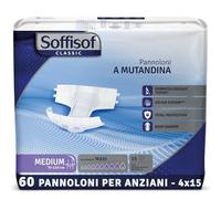 Soffisof Classic Couches Adultes Maxi M - 60x Couche Adulte Incontinence - 4 Paquets de 15 Pièces Change Complet Adulte - Absorption 9 Gouttes - Taille M (70-110 cm)