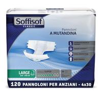 Soffisof Classic Couches Adultes Super L - 120x Couche Adulte Incontinence - 4 Paquets de 30 Pièces Change Complet Adulte - Absorption 8 Gouttes - Taille L (110-150 cm)