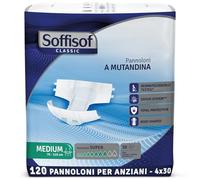 Soffisof Classic Couches Adultes Super M - 120x Couche Adulte Incontinence - 4 Paquets de 30 Pièces Change Complet Adulte - Absorption 8 Gouttes - Taille M (70-110 cm)
