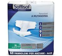 Soffisof Classic Couches Adultes Super XL - 60x Couche Adulte Incontinence - 4 Paquets de 15 Pièces Change Complet Adulte - Absorption 8 Gouttes - Taille XL (140-165 cm)