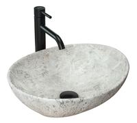SOFIA LIGHT STONE LAVABO VASQUE A POSER CERAMIQUE IMITATION PIERRE OVALE MODERNE REA