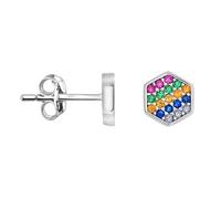 SOFIA MILANI - Boucles d'Oreilles pour Femme en Argent 925 - avec Pierre de Zircon - Boucles d'Oreilles avec Motif en Forme de Clous d'Hexagone - 20865