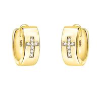 SOFIA MILANI - Boucles d'Oreilles pour Femme en Argent 925 - Plaqué Or - avec Pierre de Zircon - Créole en Forme de Croix - E2163